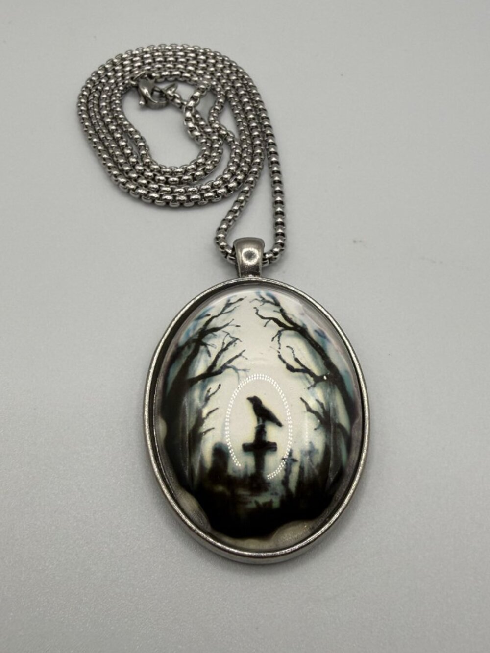 Gothic Raven in a Cemetery Necklace